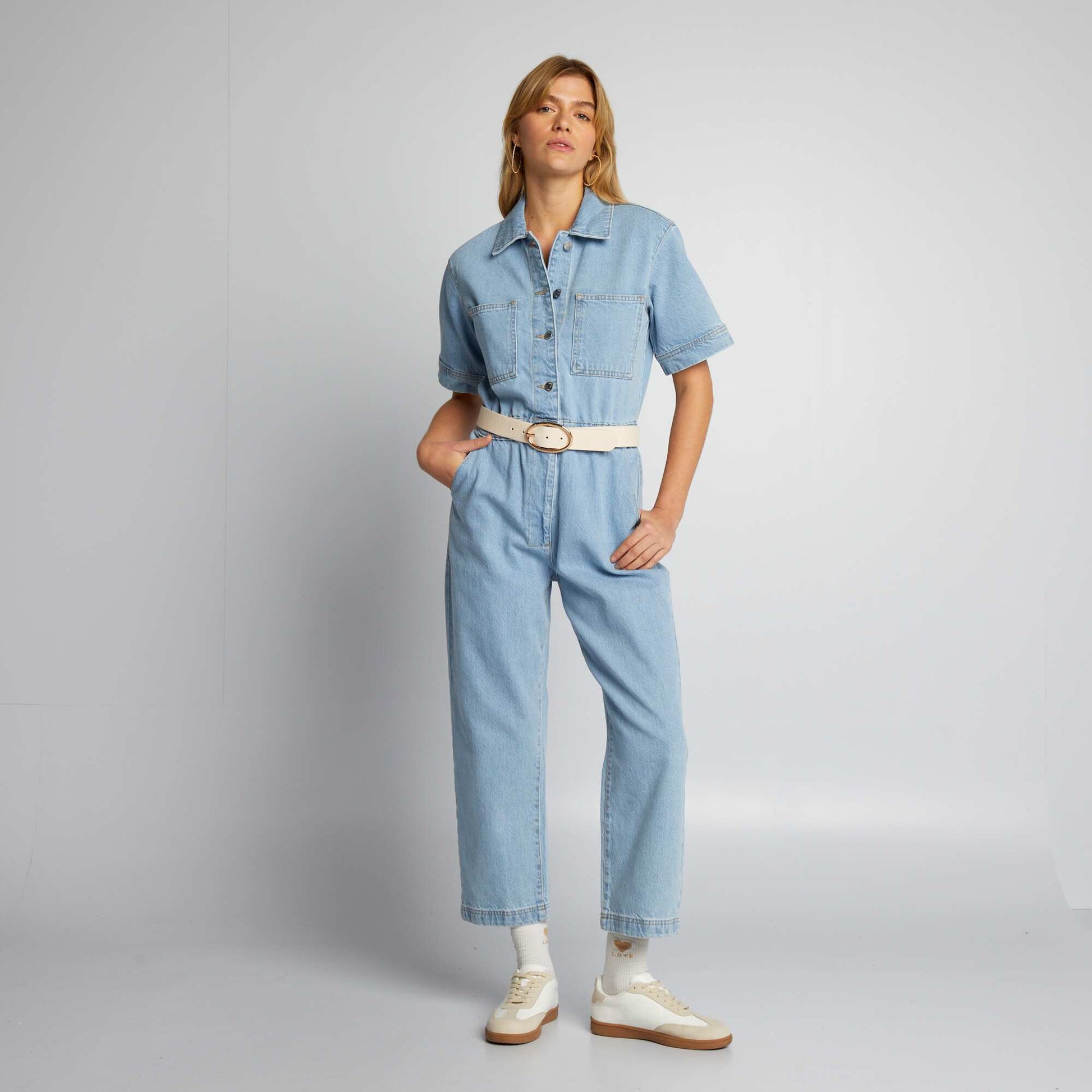 Combinaison en jean manches courtes Bleu