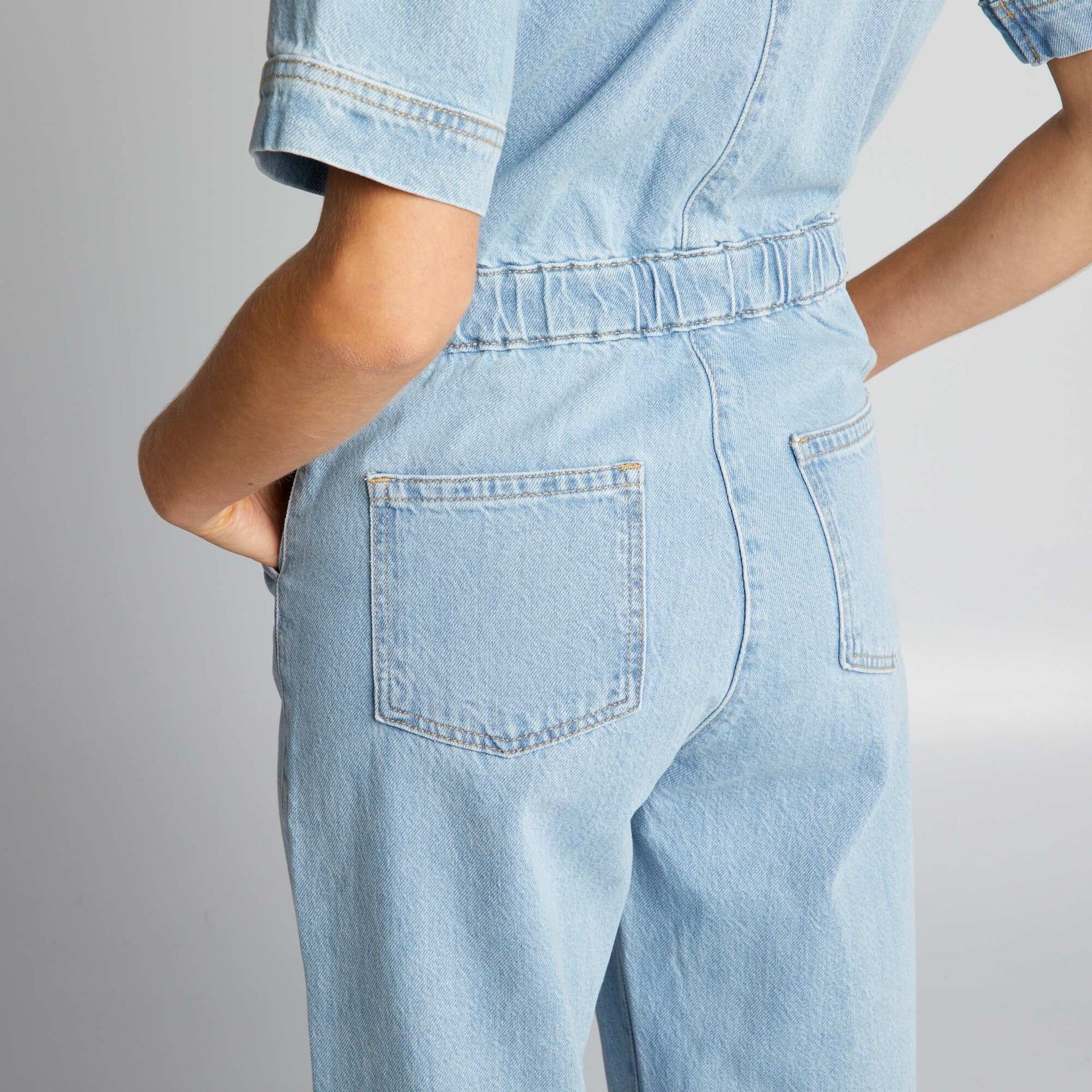 Combinaison en jean manches courtes Bleu
