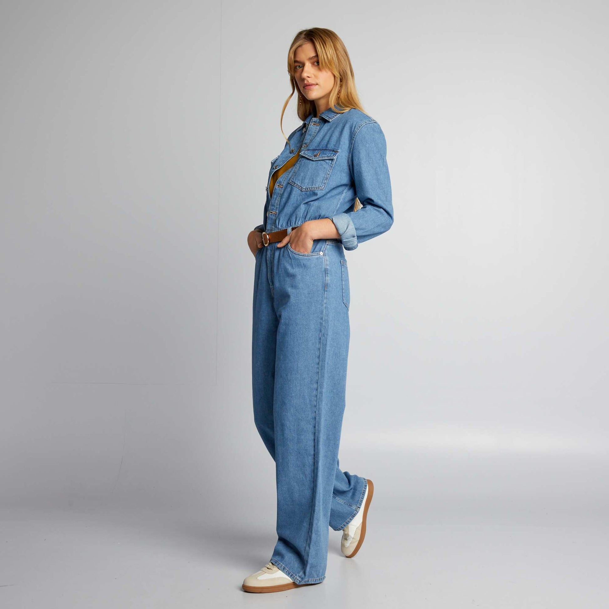 Combinaison large en jean Bleu