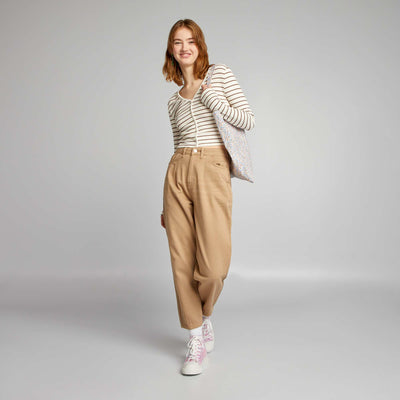 Jean balloon taille haute Beige