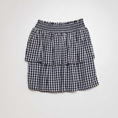 Jupe imprim e volant e Bleu marine carreaux