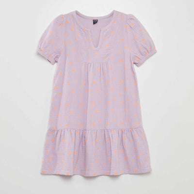 Robe en gaze de coton manches ballons Violet