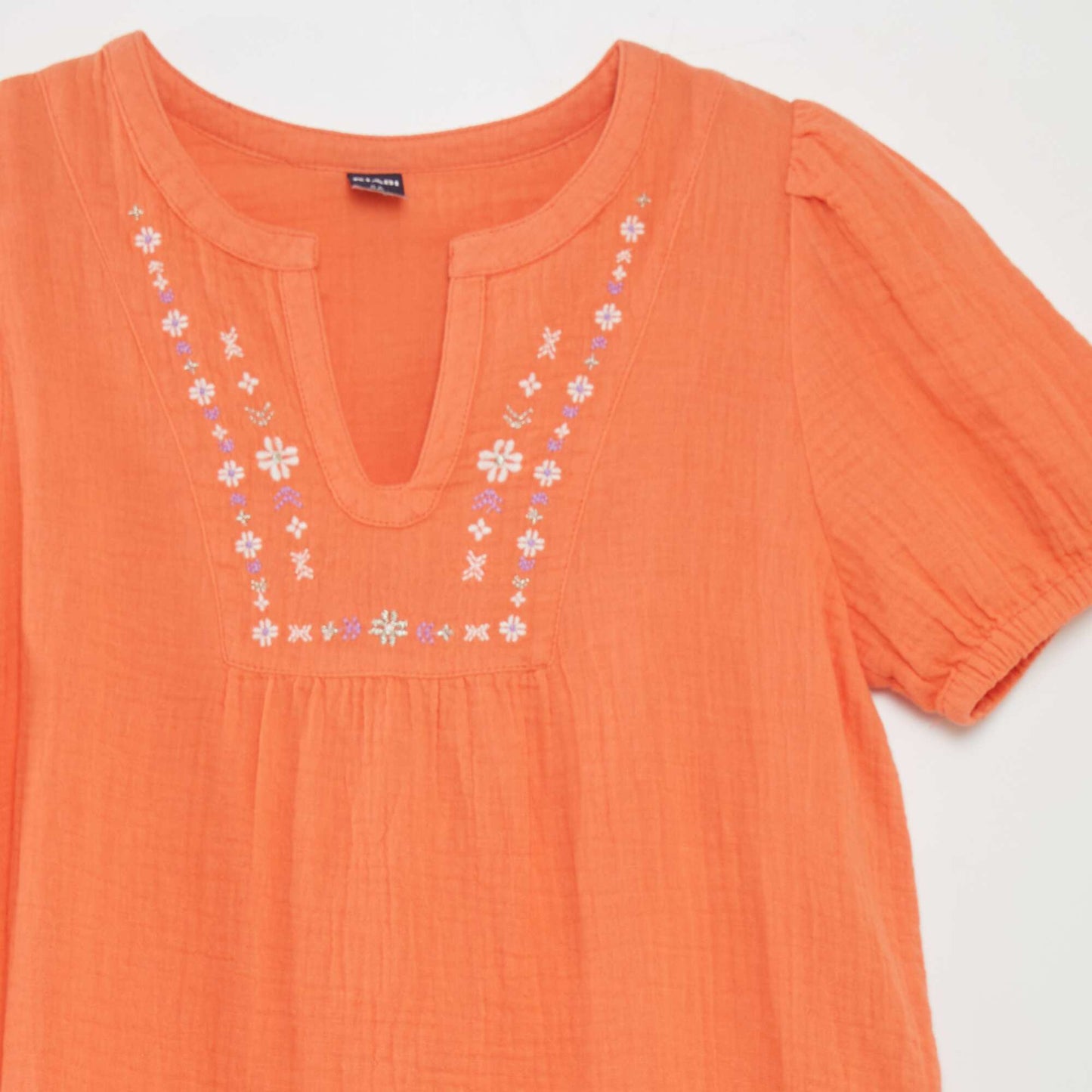 Robe en gaze de coton manches ballons Orange