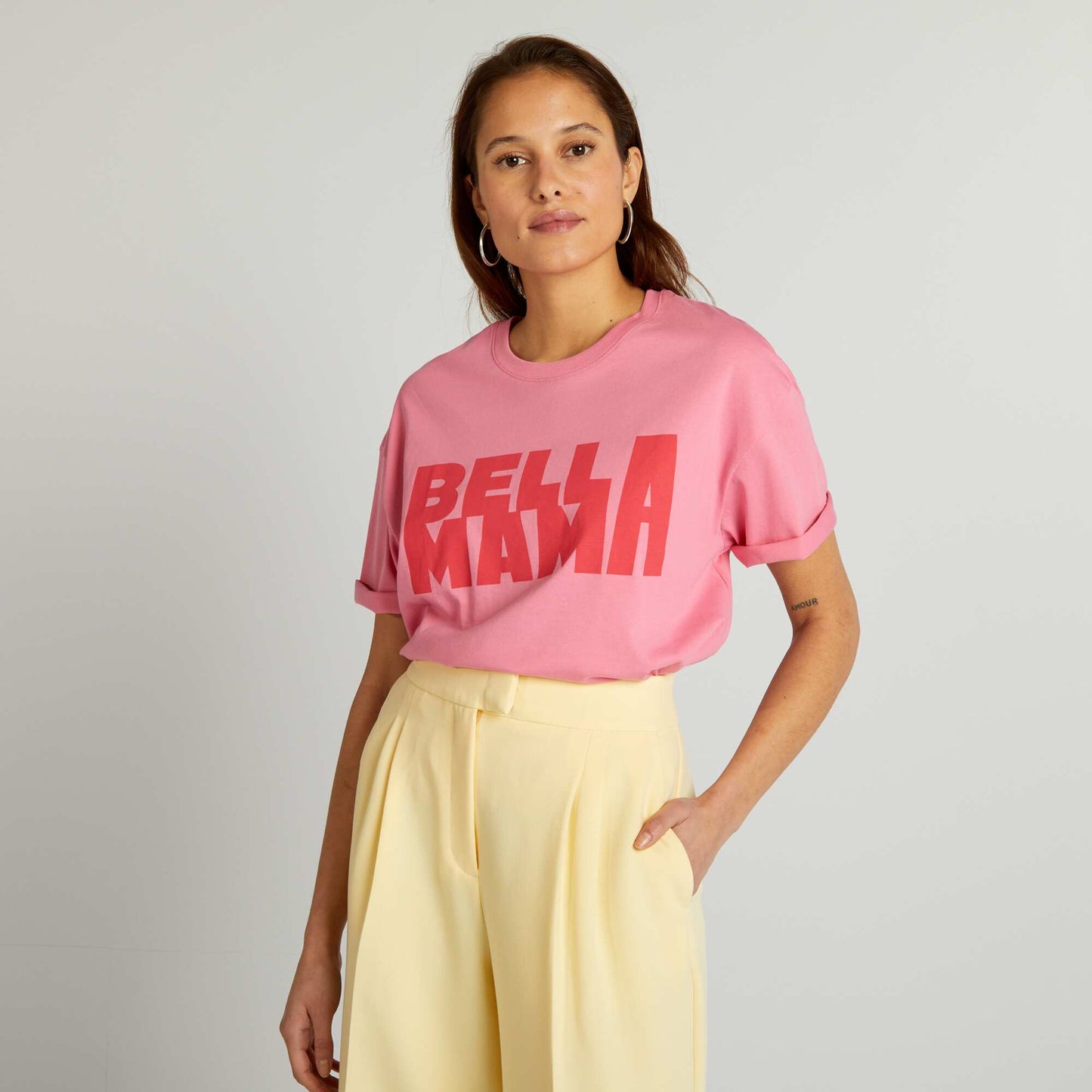 T-shirt en coton   col rond Rose