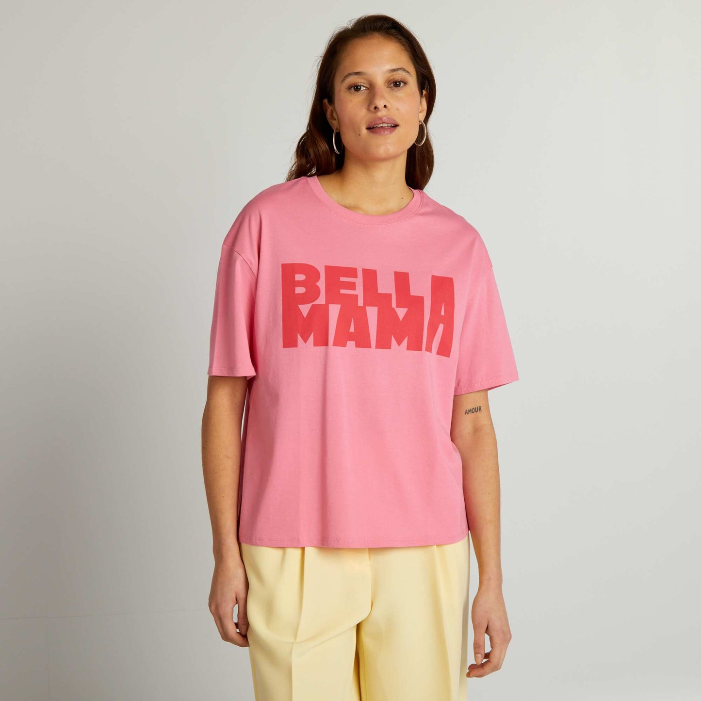 T-shirt en coton   col rond Rose