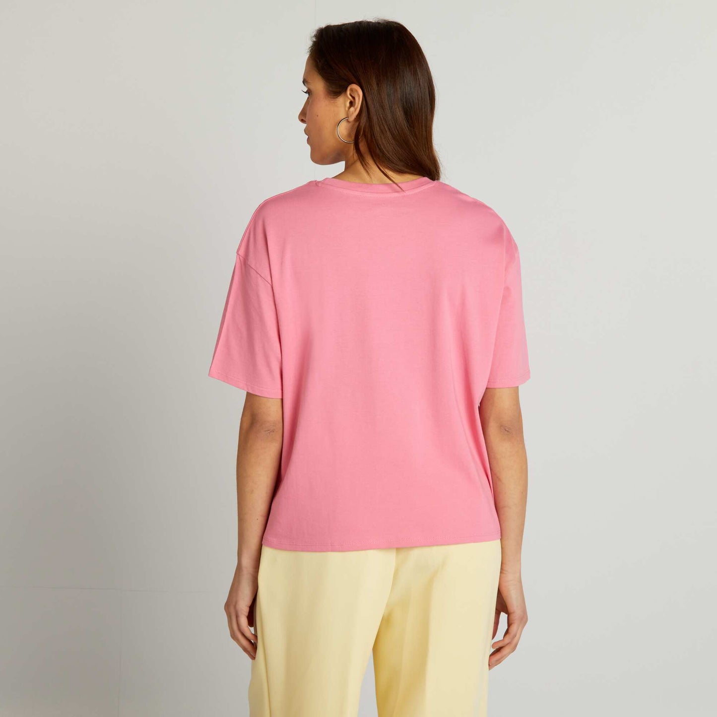 T-shirt en coton   col rond Rose