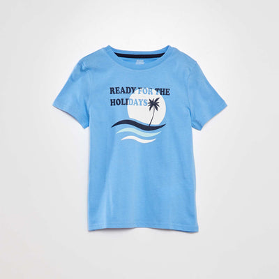 T-shirt en coton col rond Bleu ciel