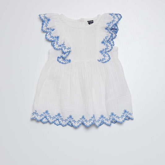 Robe en gaze de coton Blanc/Blue