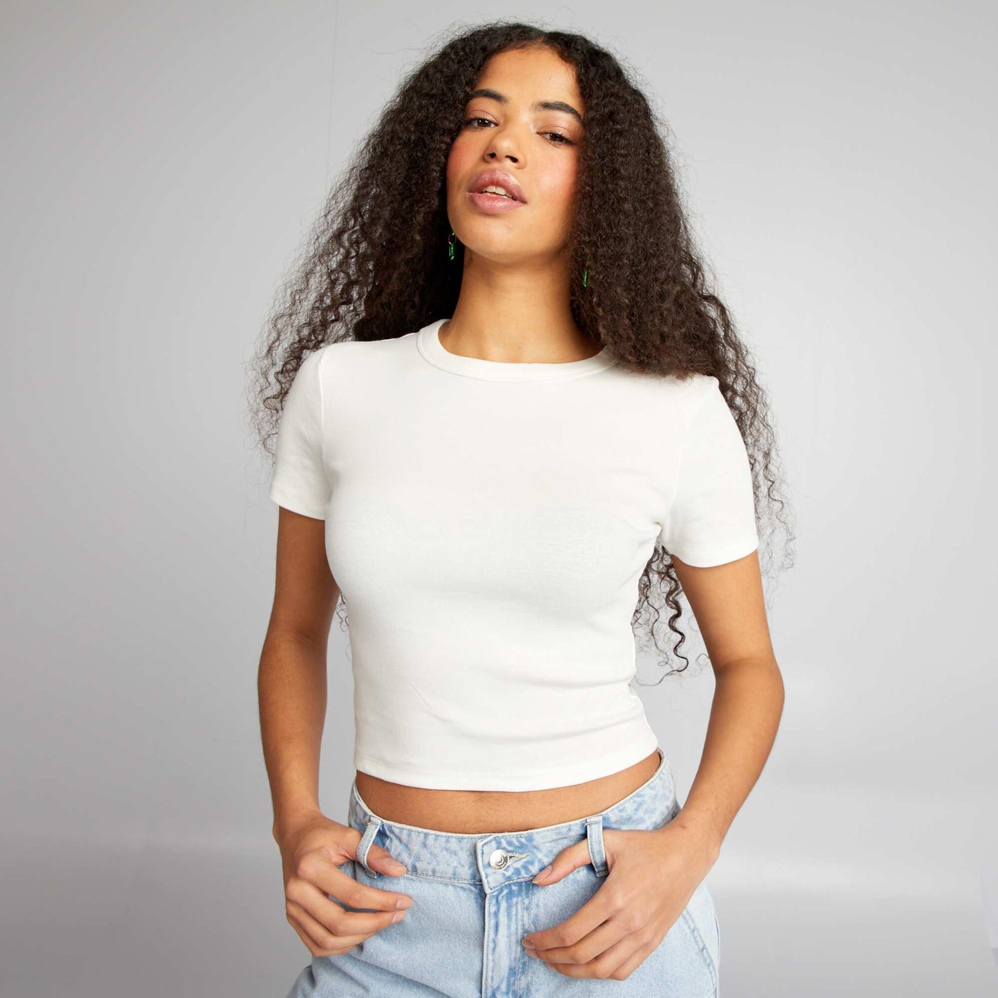 T-shirt cropped manches courtes blanc