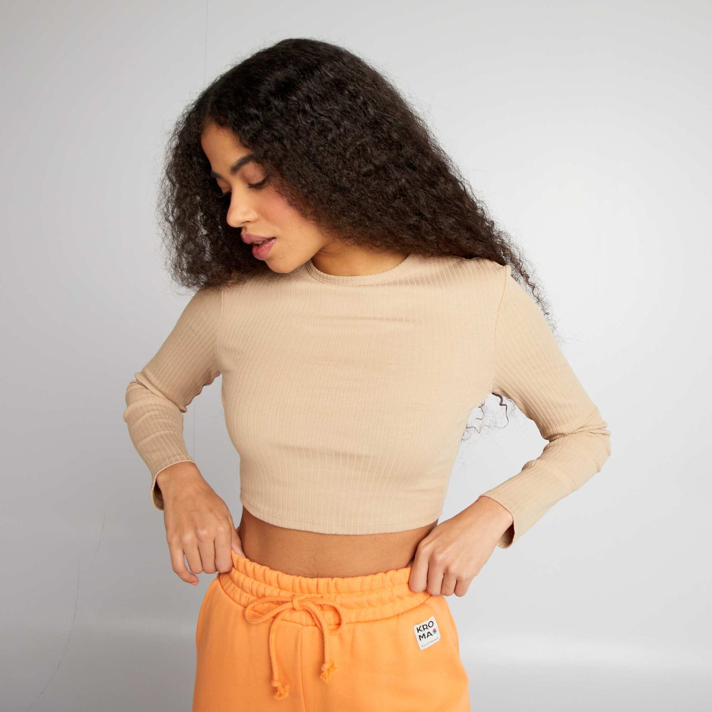 T-shirt cropped c tel Beige