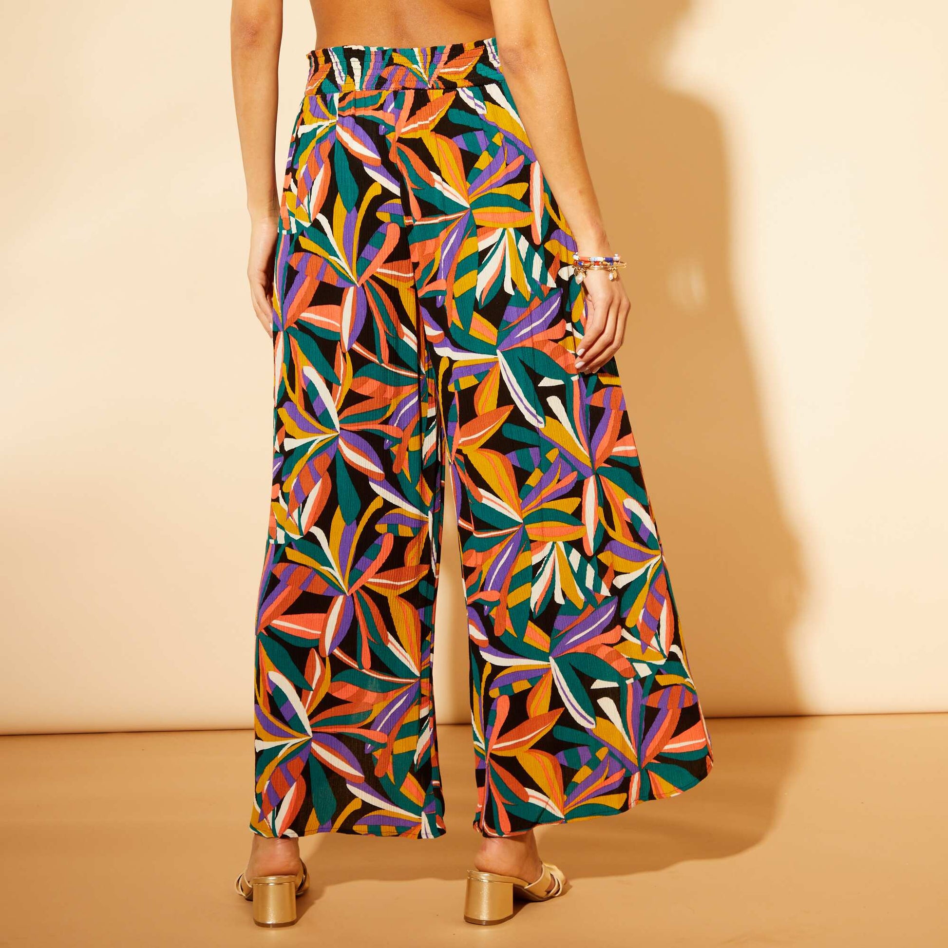 Pantalon de plage large en maille cr pe Multicolore