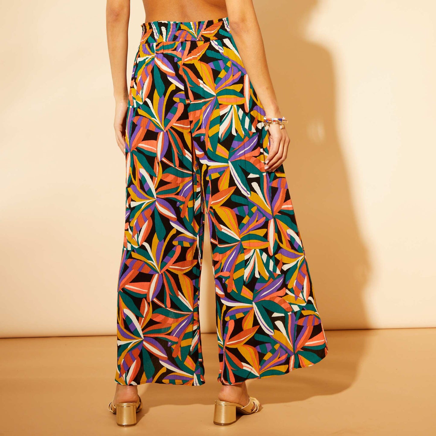 Pantalon de plage large en maille cr pe Multicolore