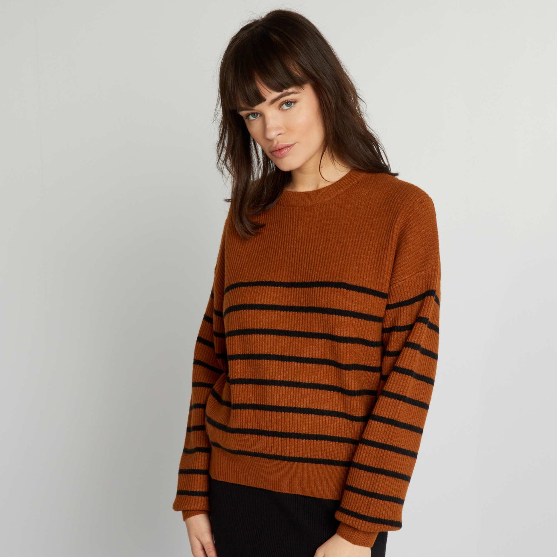 Pull ray col rond Marron