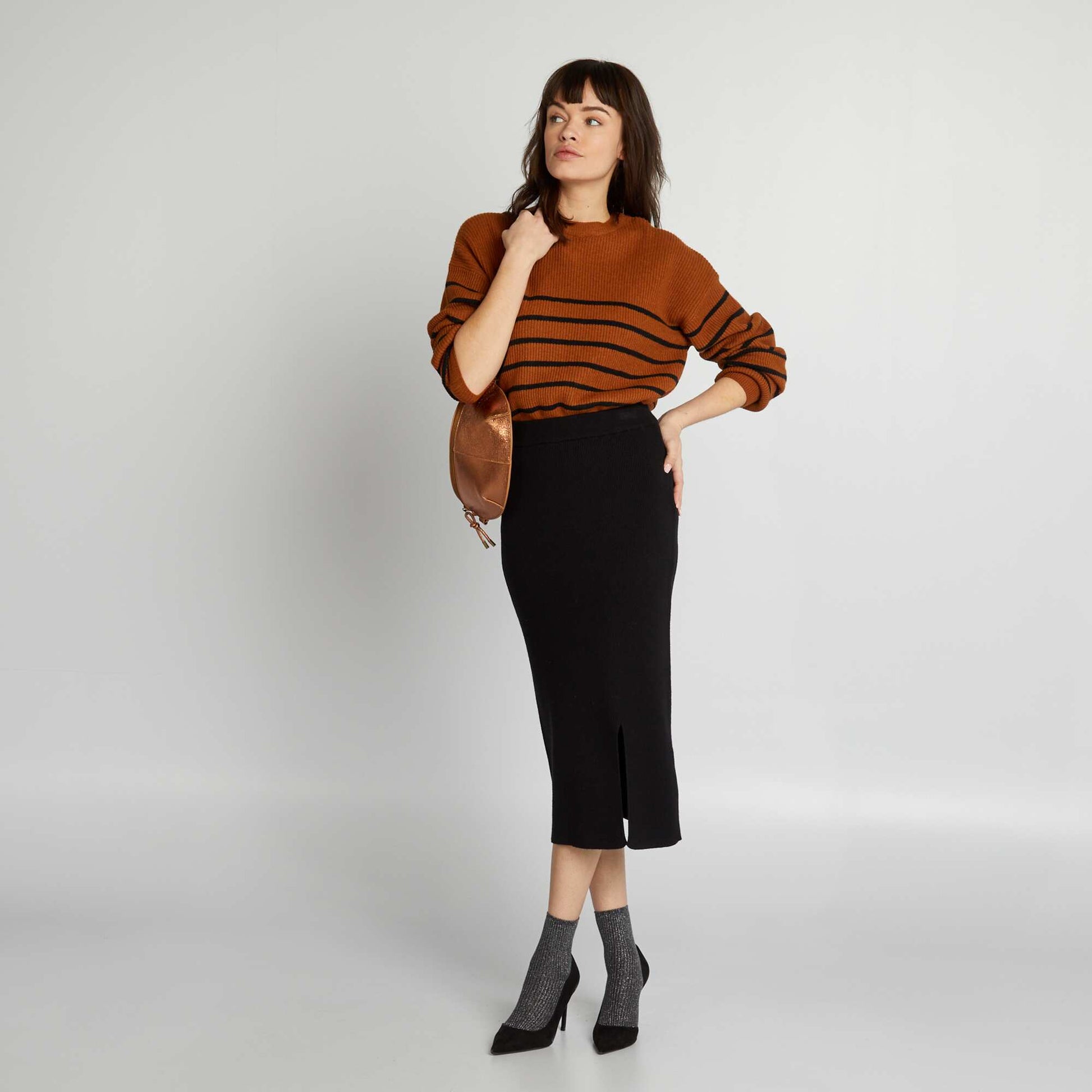 Pull ray col rond Marron
