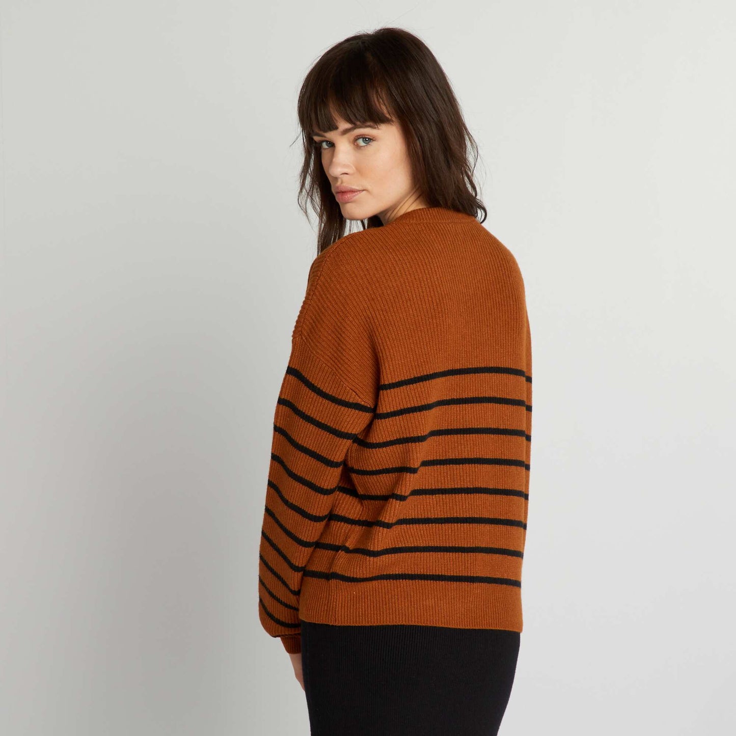 Pull ray col rond Marron