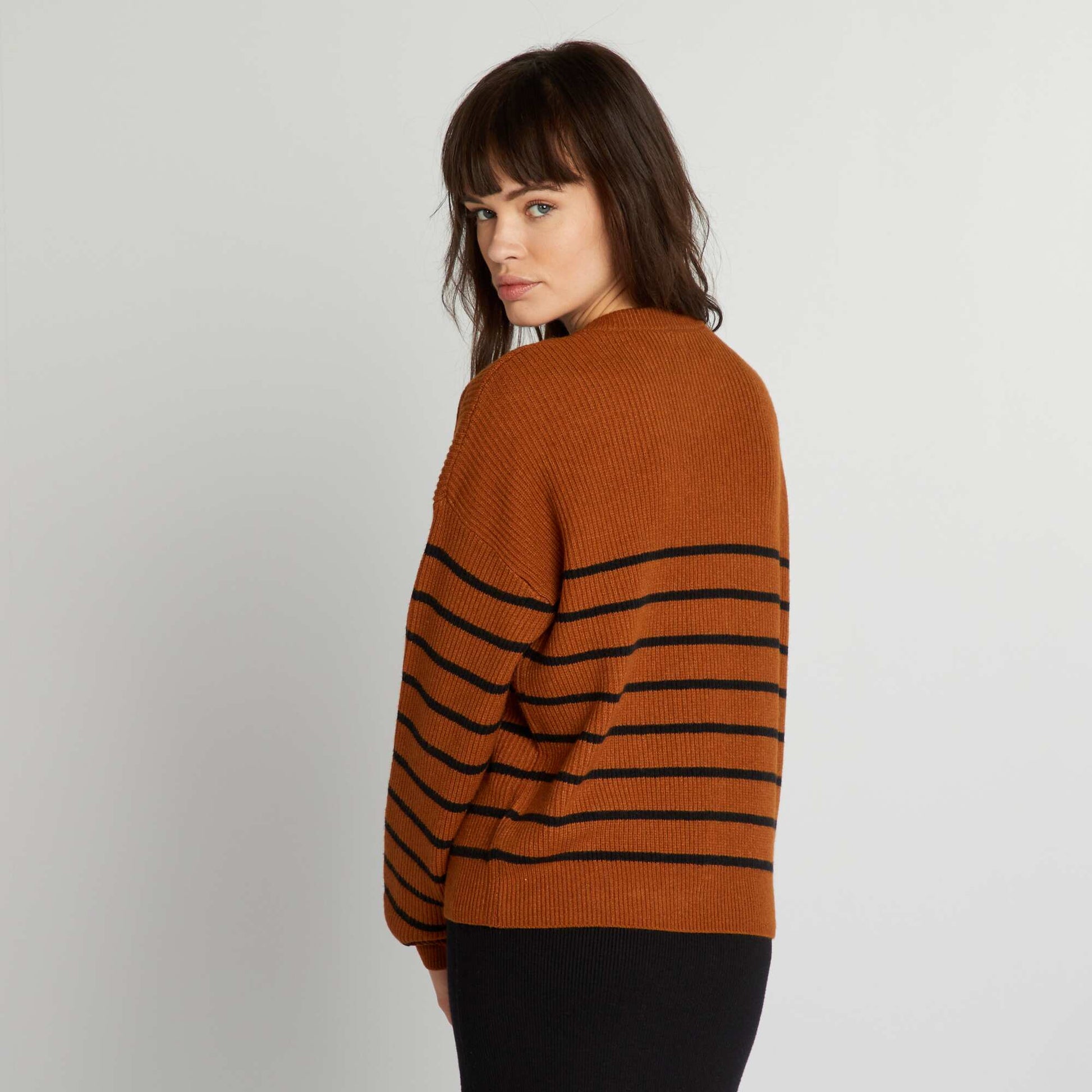 Pull ray col rond Marron