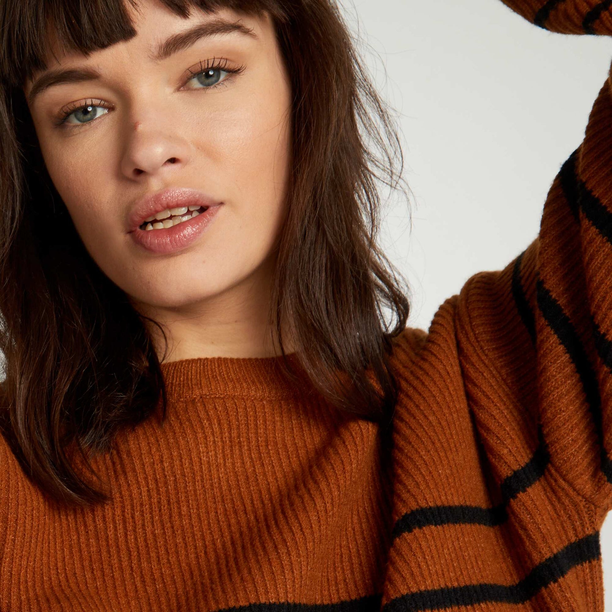 Pull ray col rond Marron