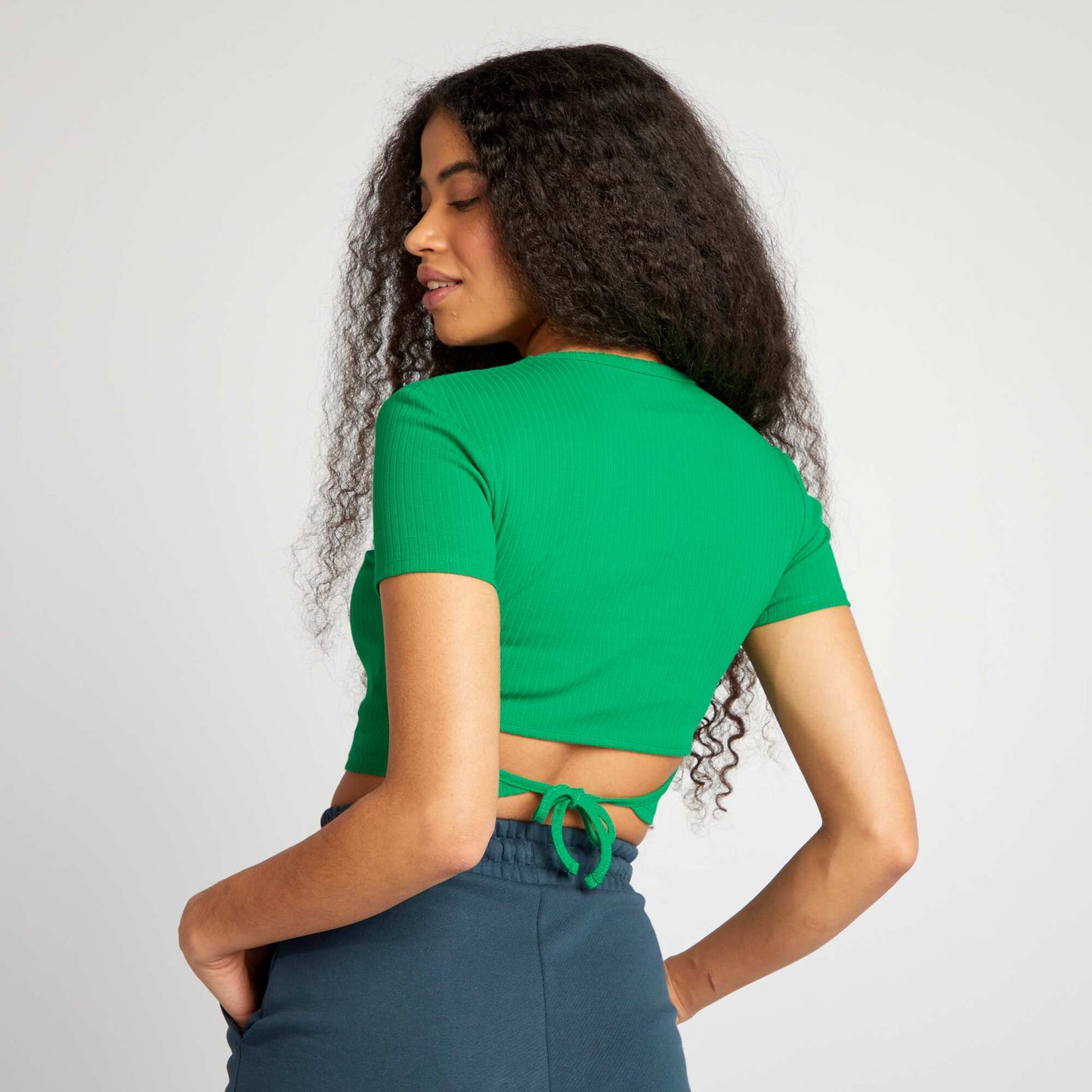 T-shirt cropped c tel  avec liens Vert