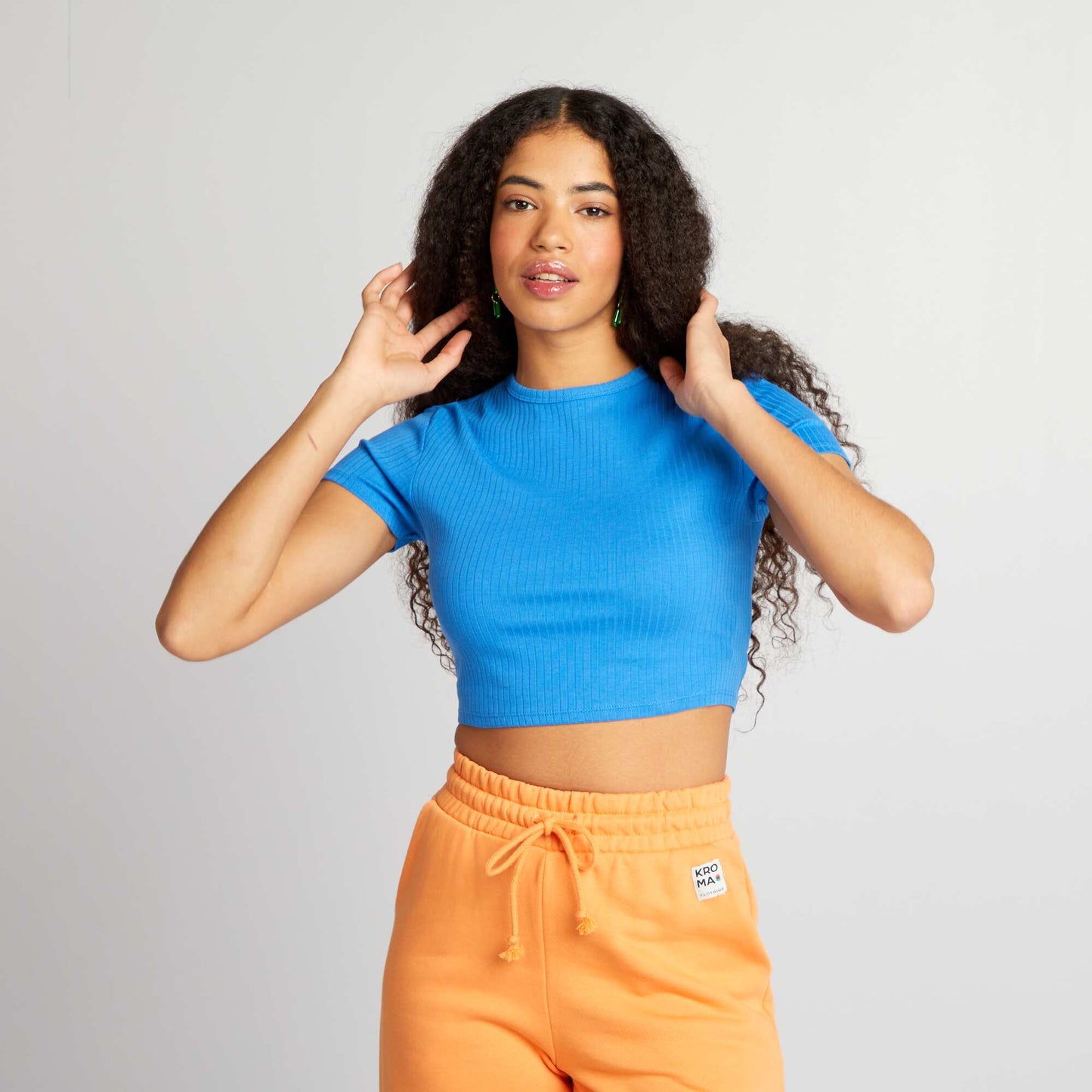 T-shirt cropped c tel  avec liens Bleu