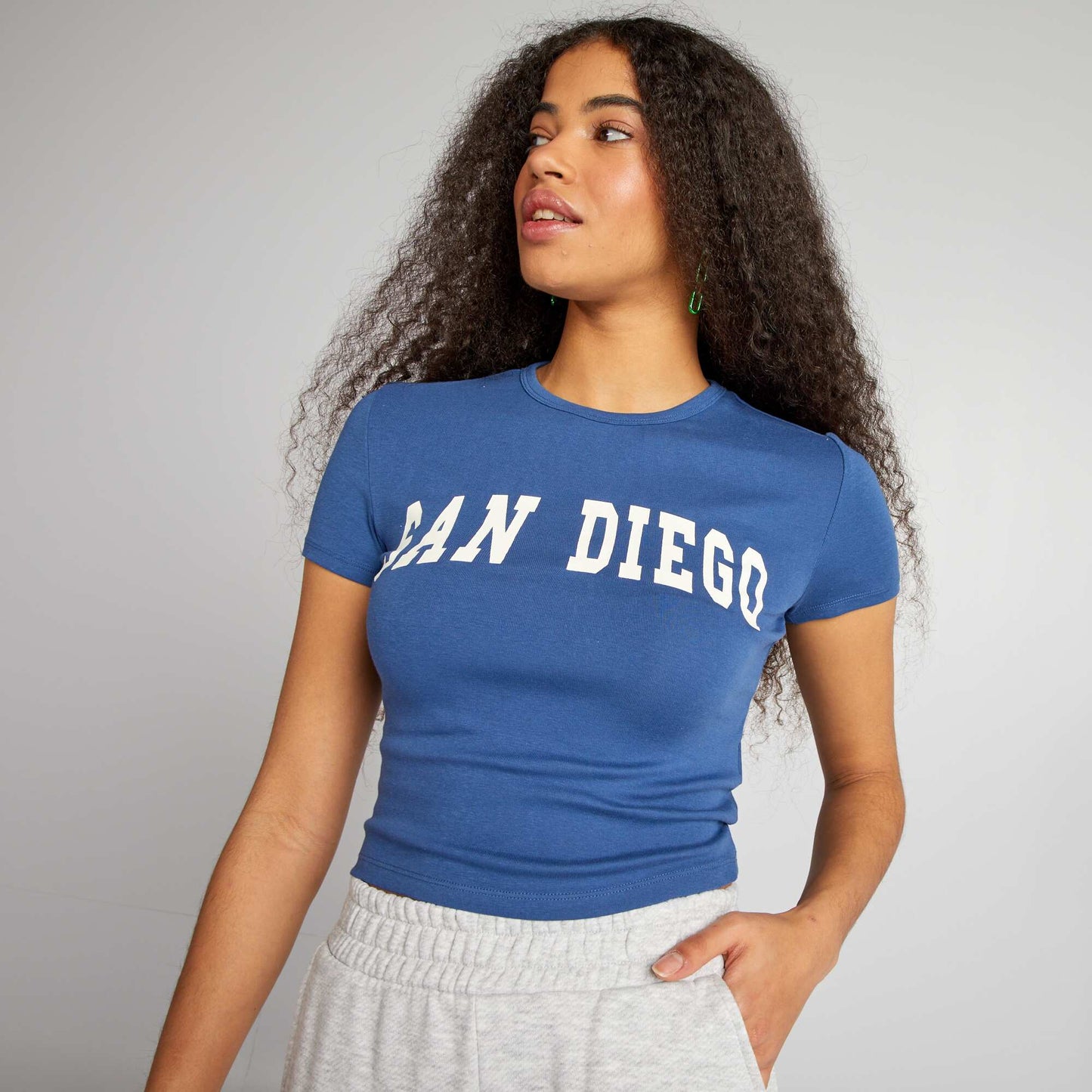 T-shirt cropped 'San Diego' Bleu