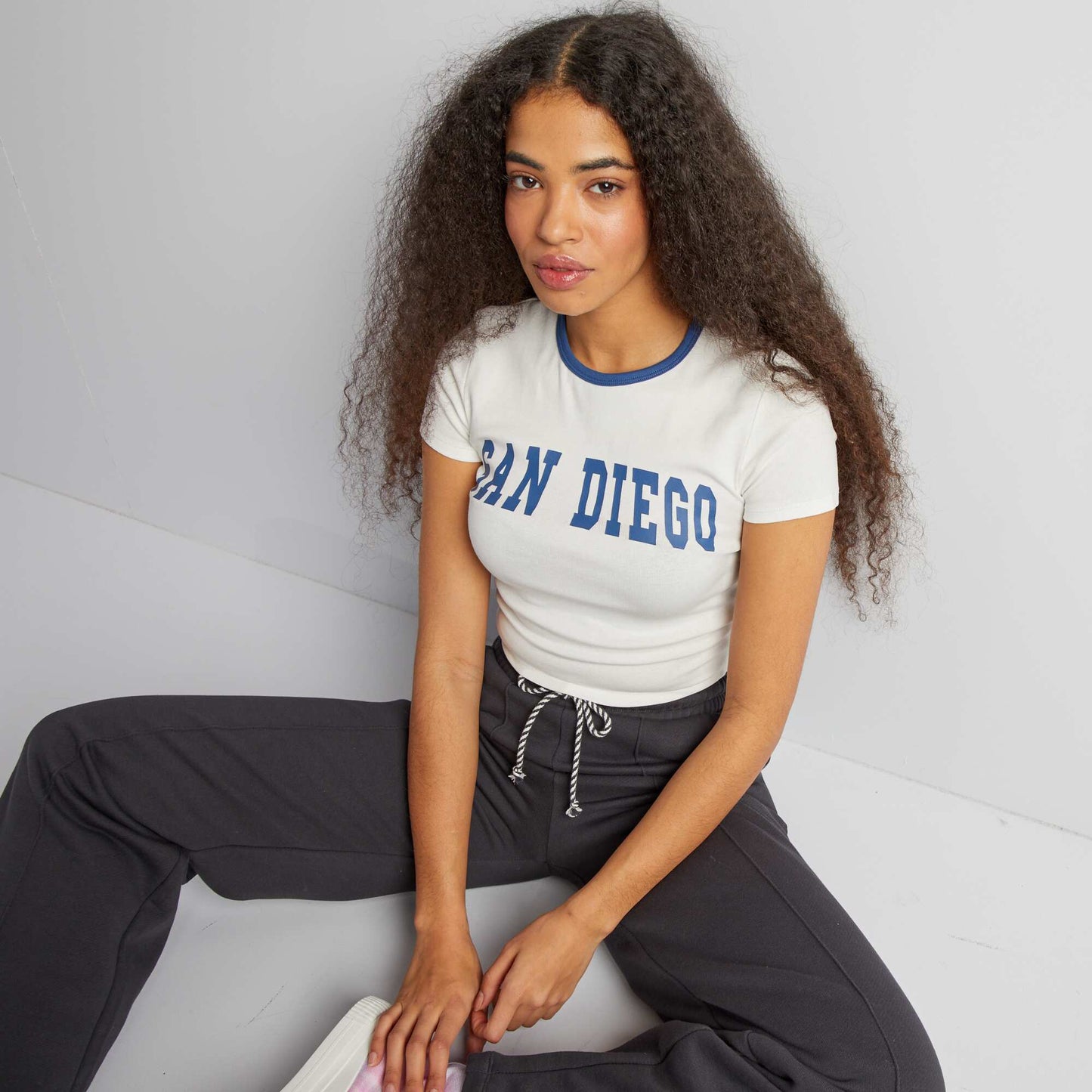 T-shirt cropped 'San Diego' Blanc