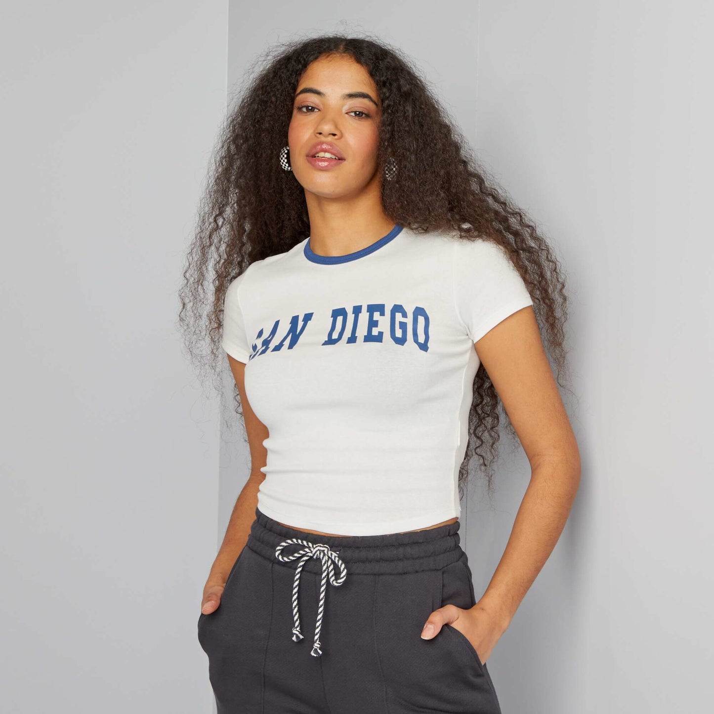 T-shirt cropped 'San Diego' Blanc