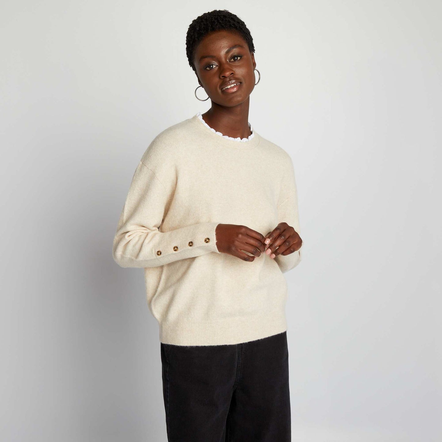 Pull en maille avec col brod Beige