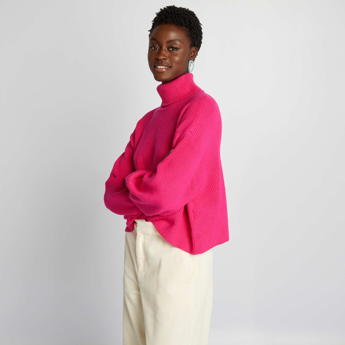 Pull en maille col roul Rose