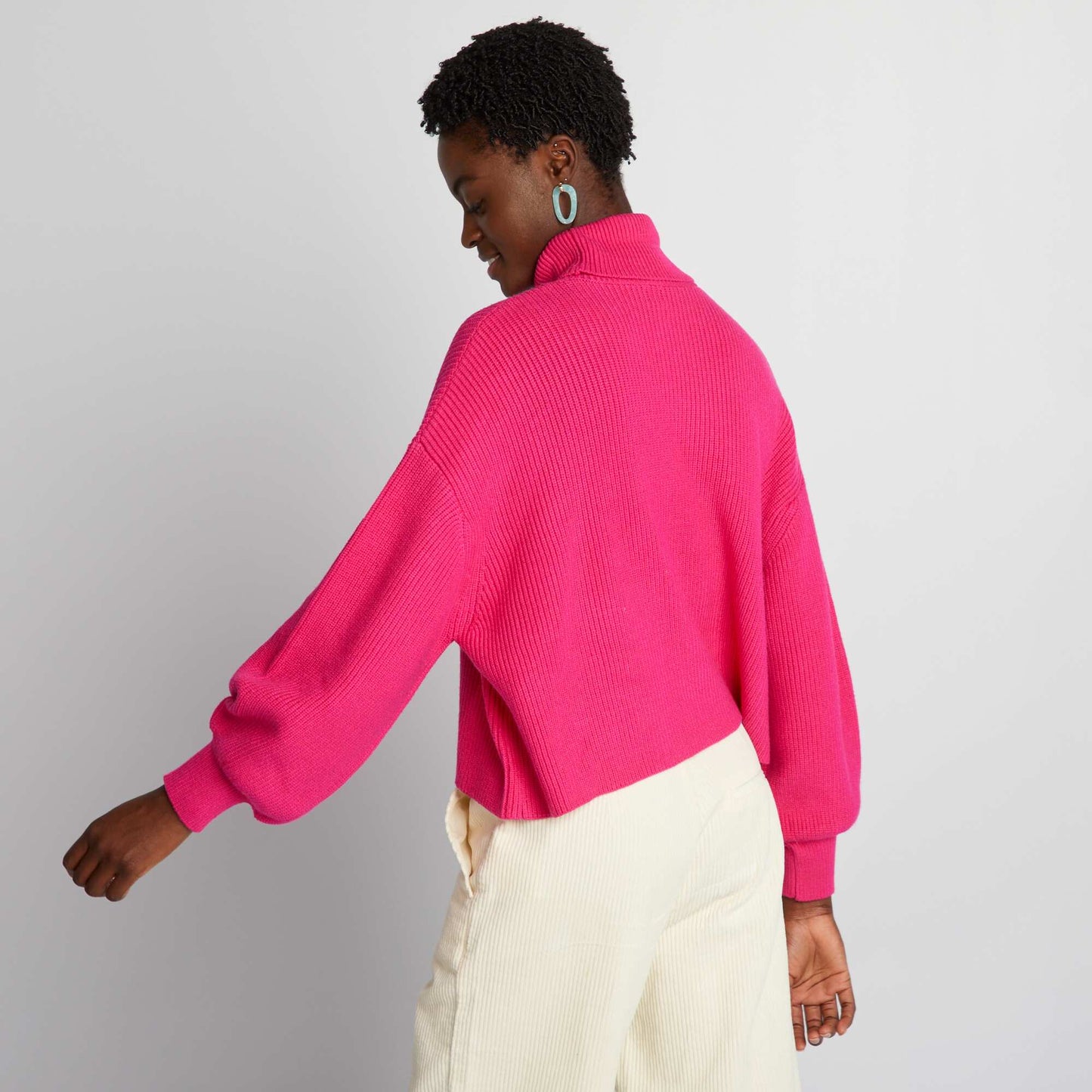 Pull en maille col roul Rose