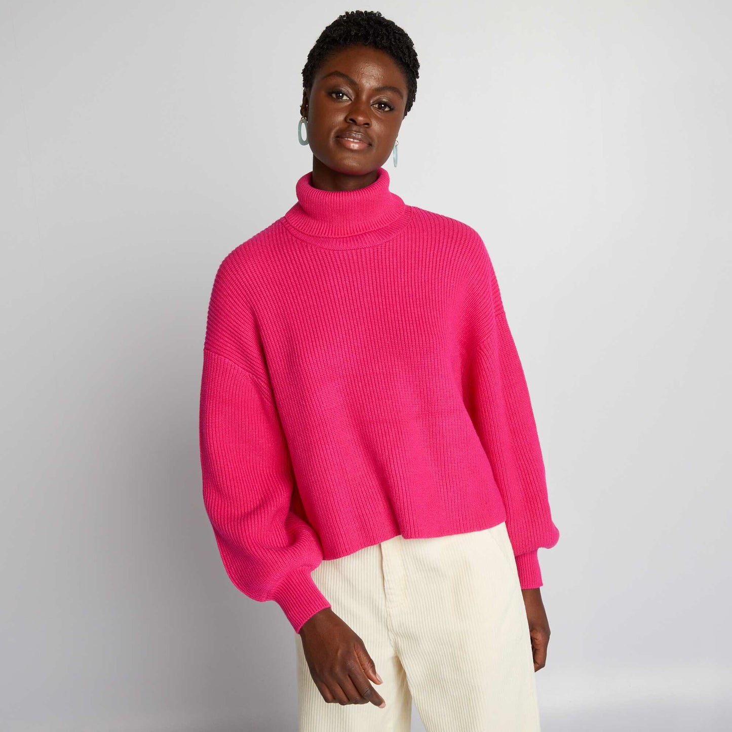 Pull en maille col roul Rose