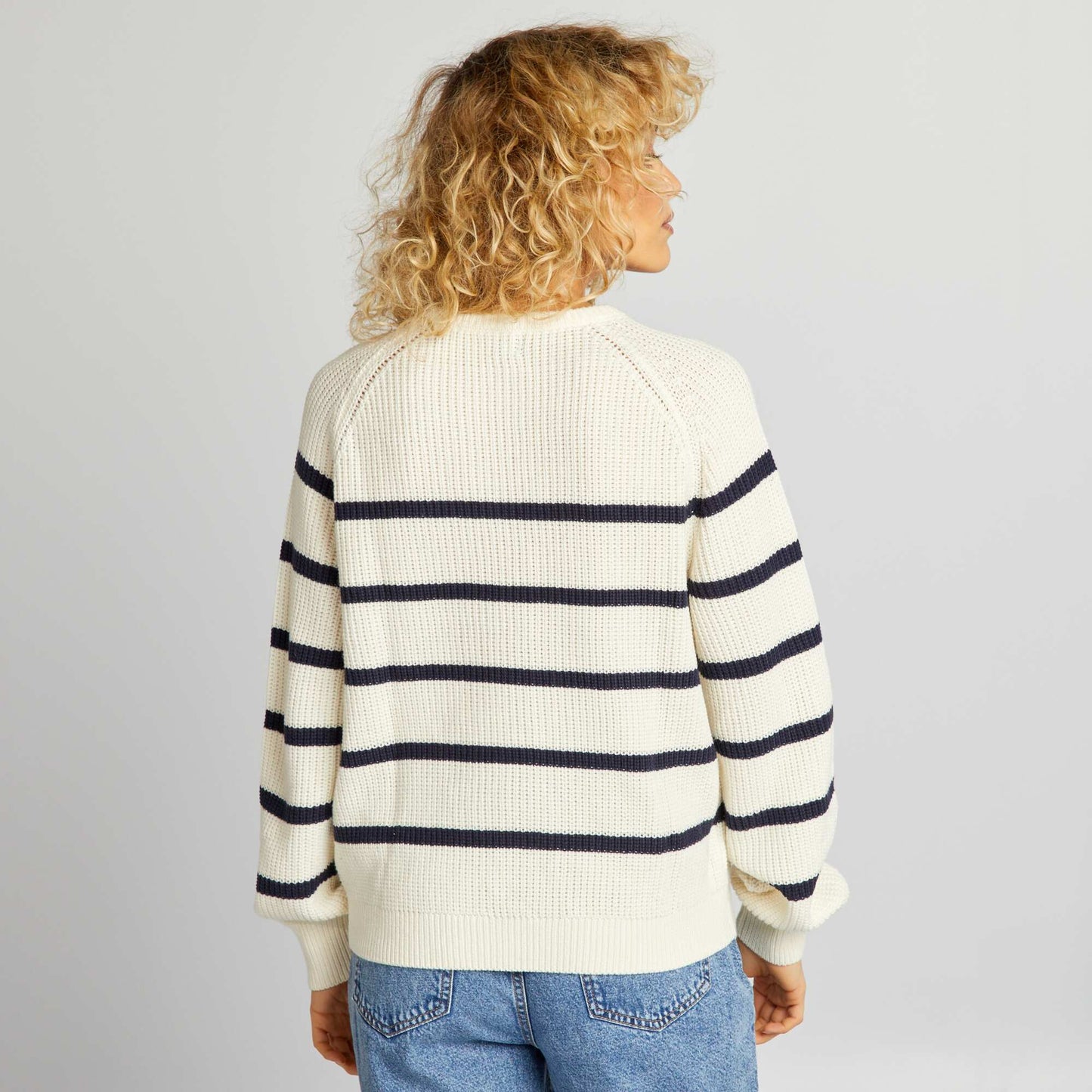 Pull col rond en maille Bleu rayures