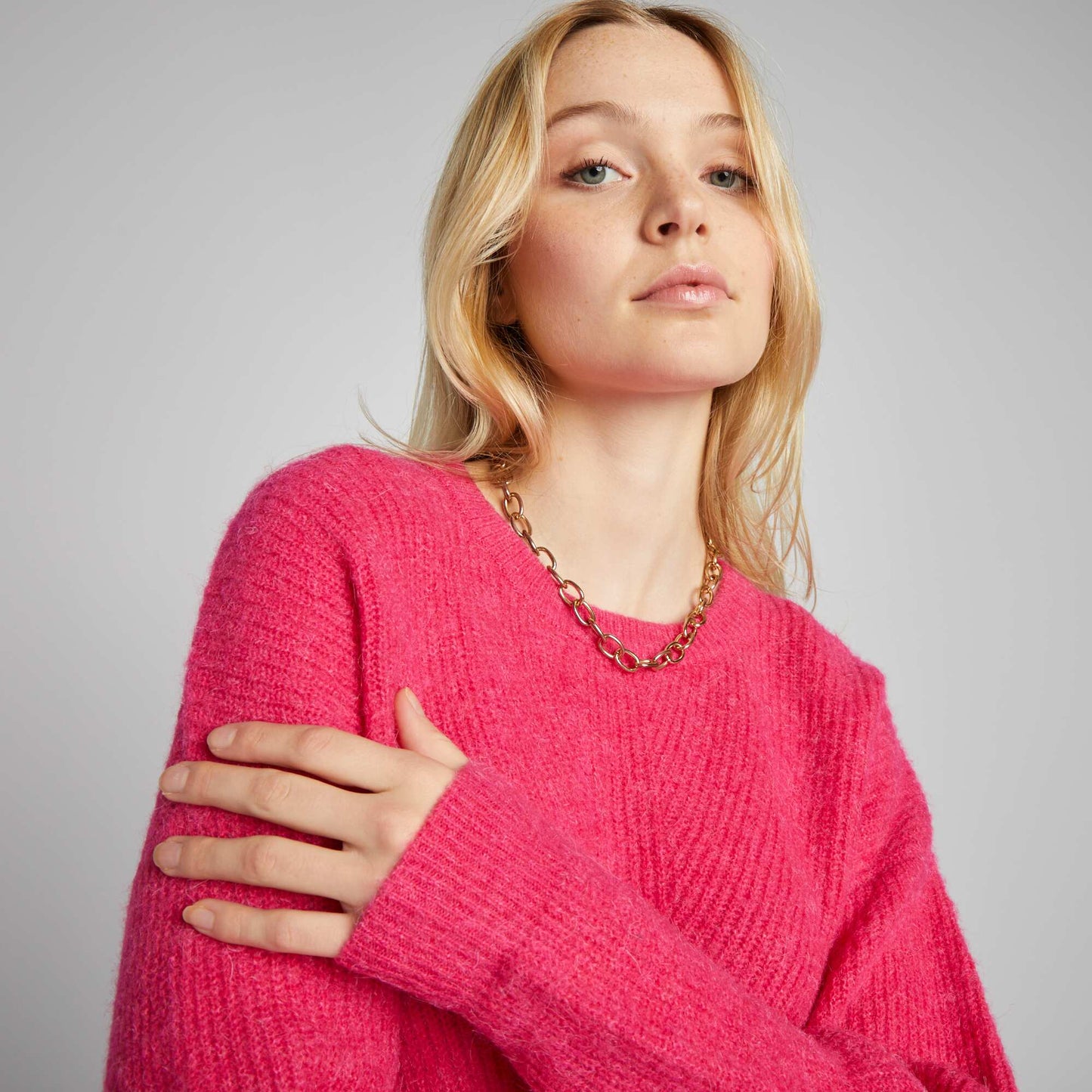 Pull en maille c tel e douce Rose