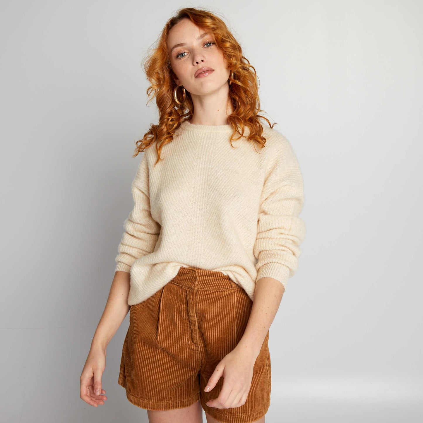 Pull en maille c tel e douce Beige