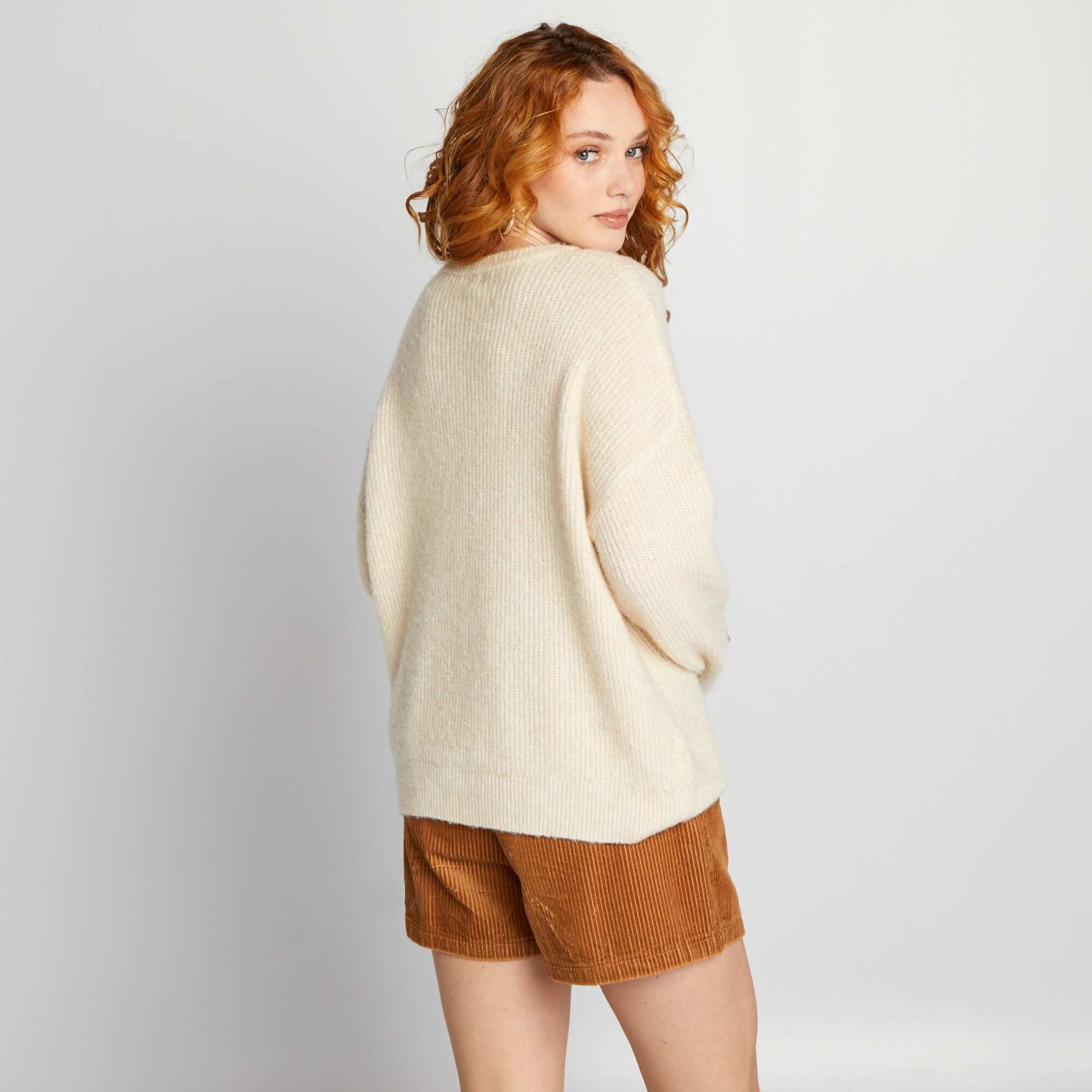 Pull en maille c tel e douce Beige