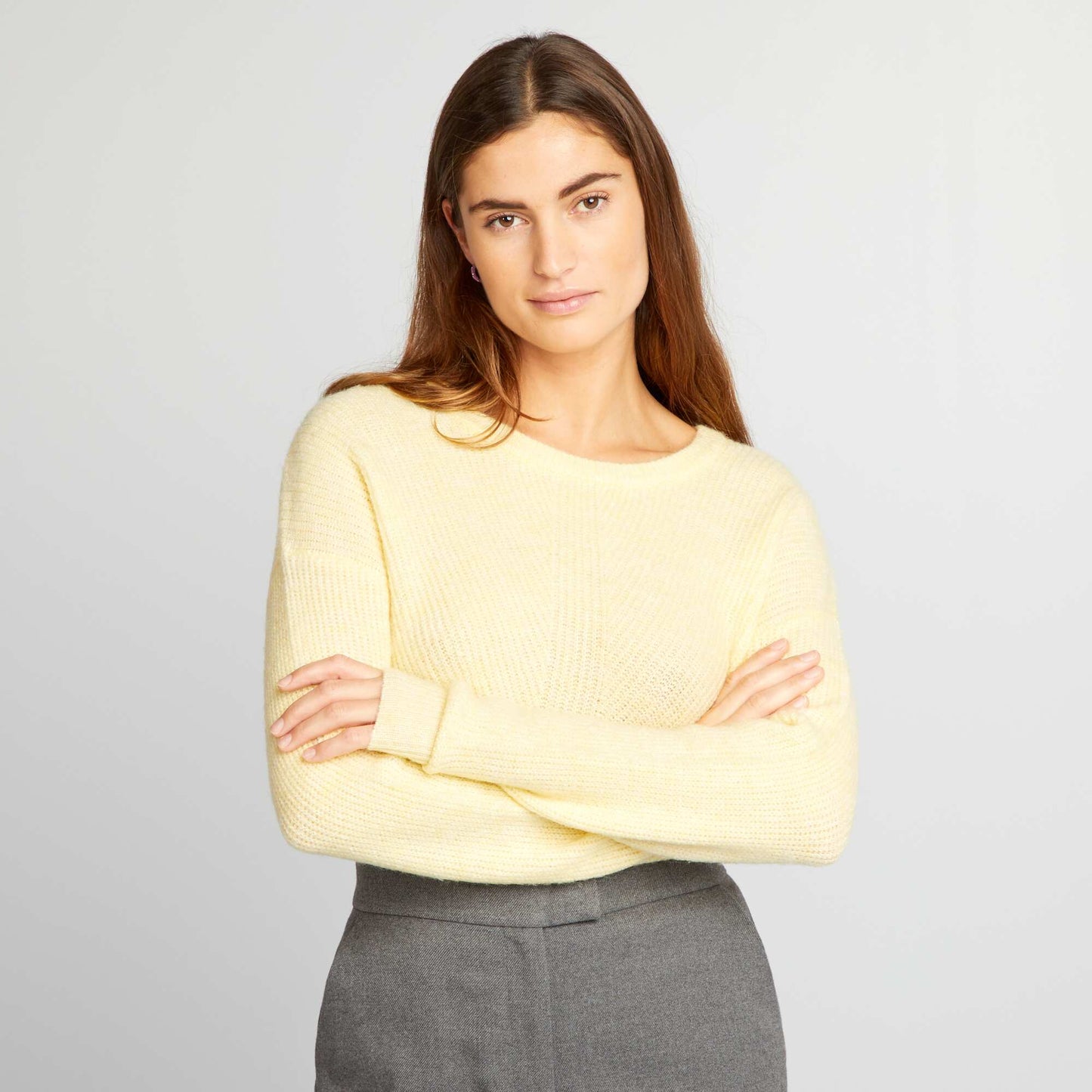 Pull en maille côtelée douce Jaune