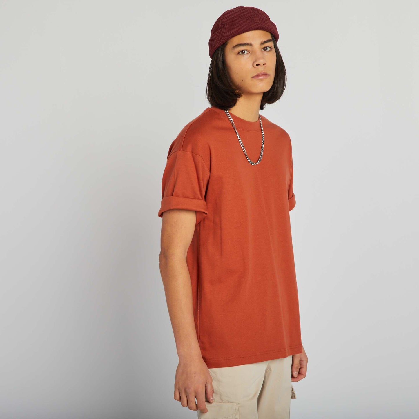 T-shirt en maille jersey manches courtes Orange