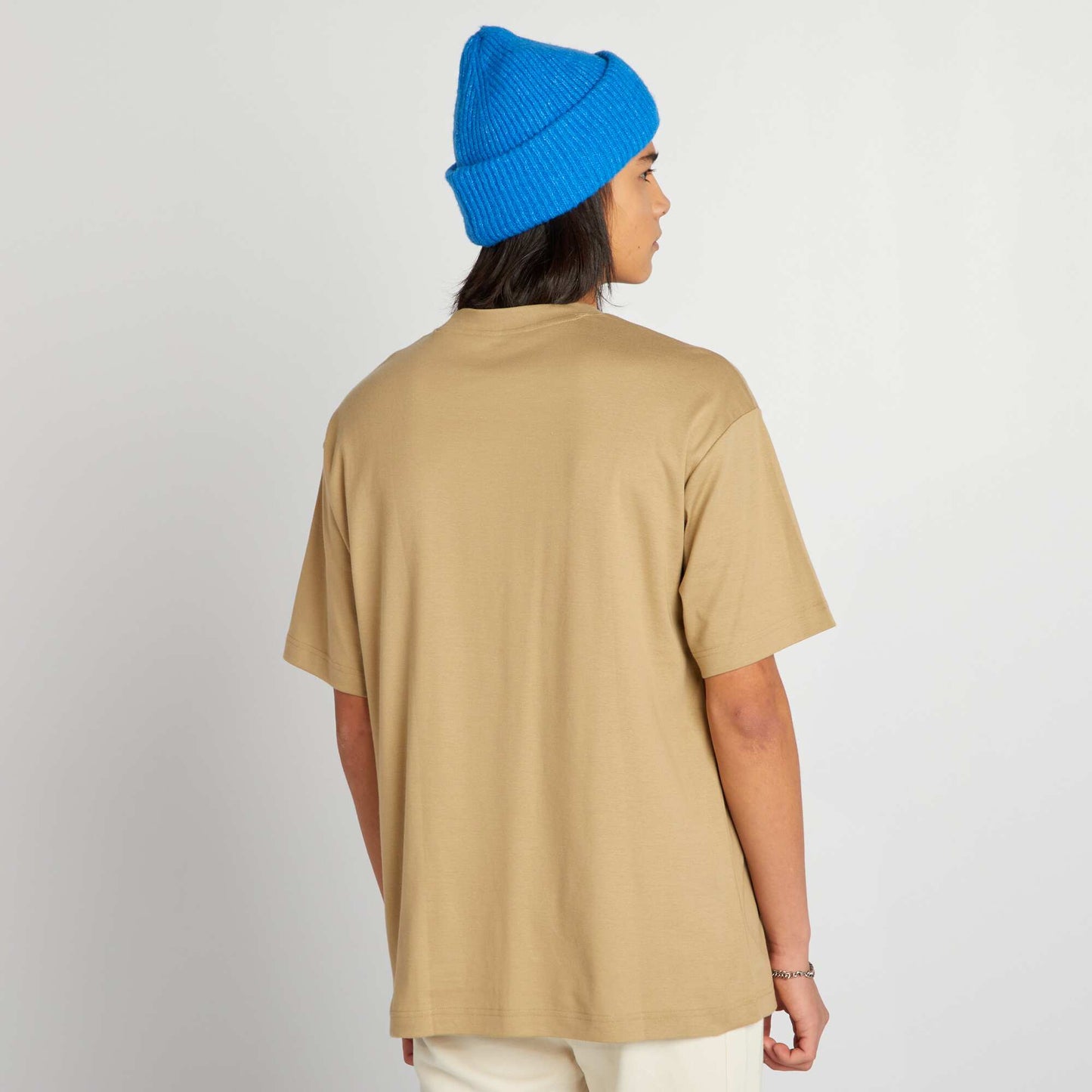 T-shirt en maille jersey manches courtes Beige