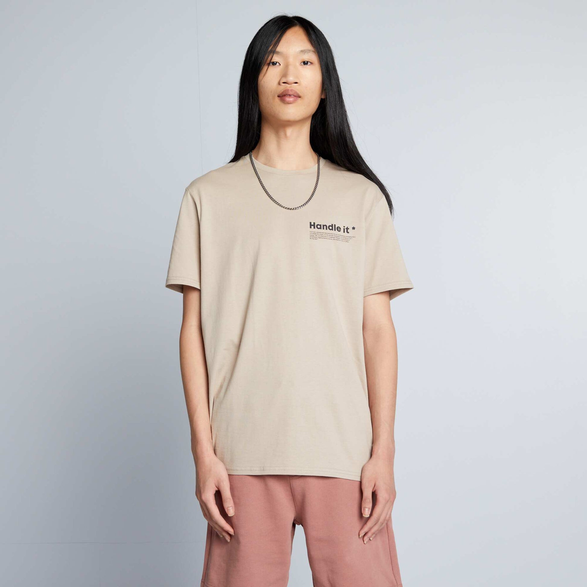 T-shirt en jersey col rond Taupe