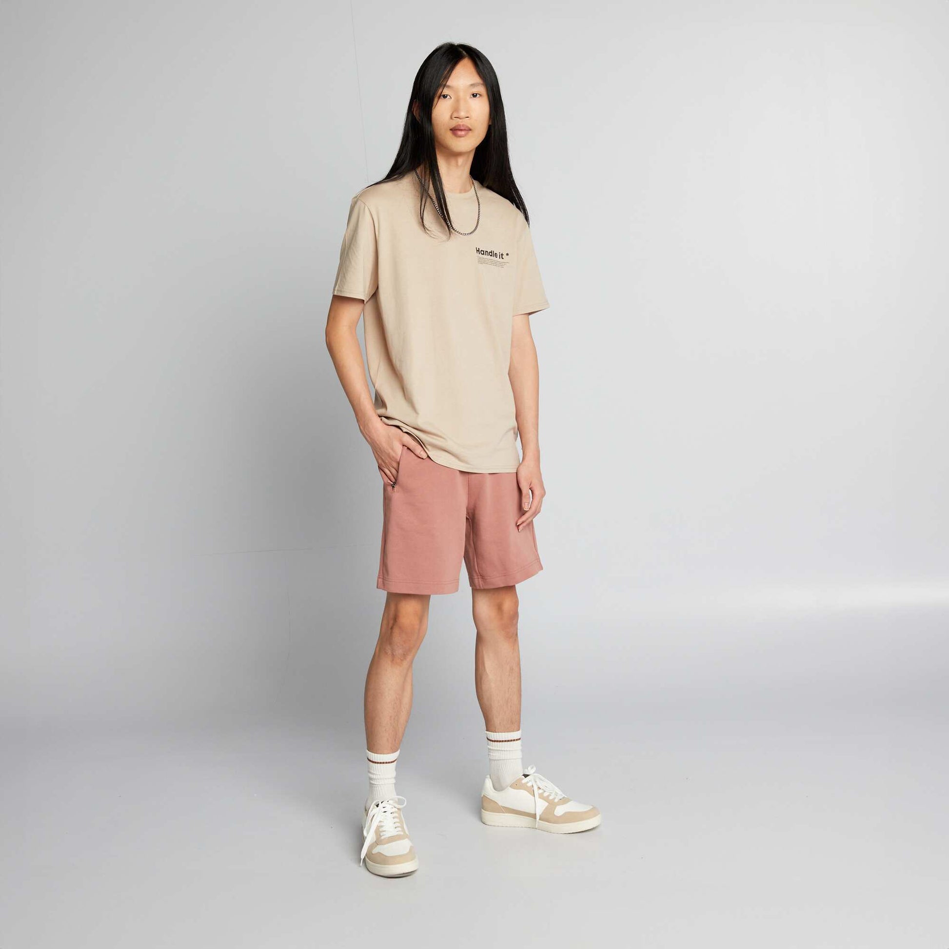 T-shirt en jersey col rond Taupe