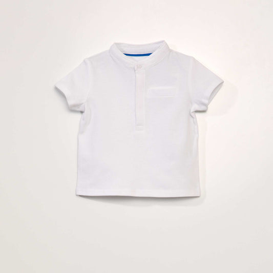 Polo col mao en maille piqu e blanc