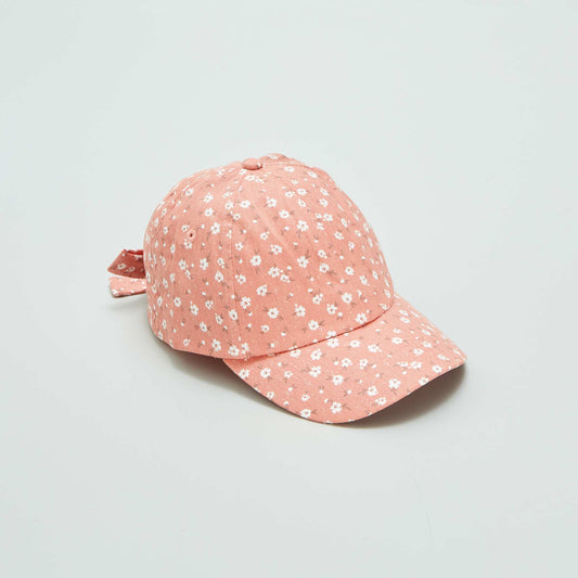 Casquette fleurie en coton Rose