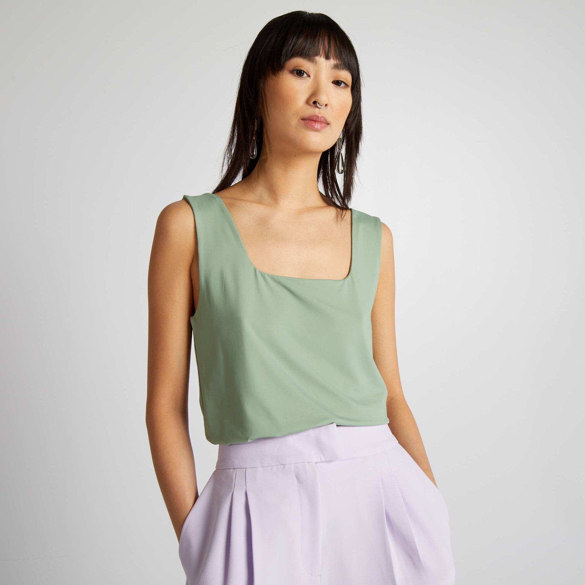 T-shirt stretch col carr Vert