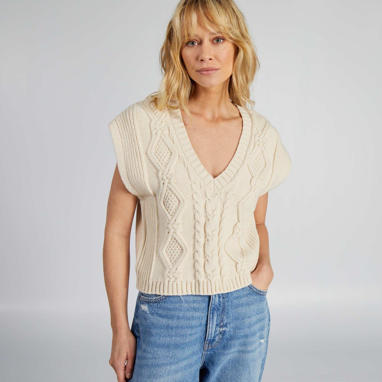 Pull sans manches en maille Blanc