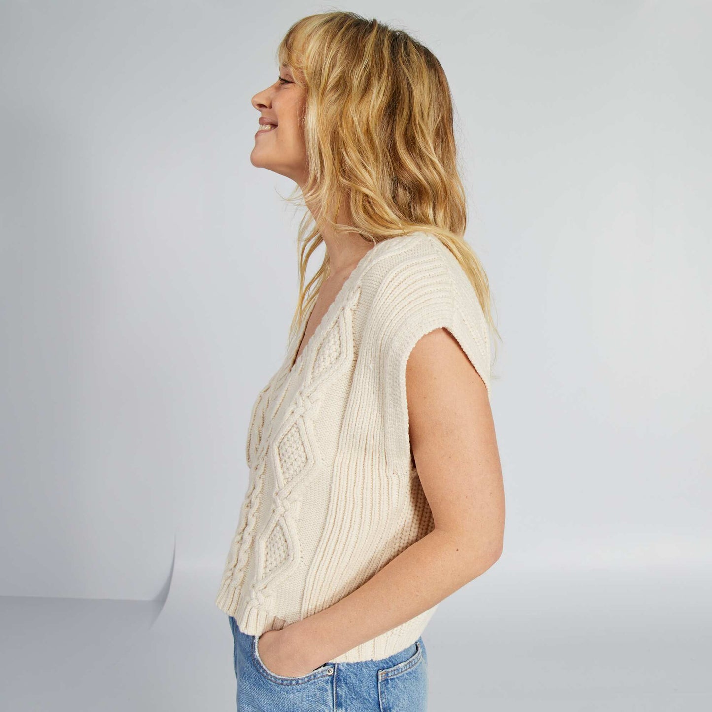 Pull sans manches en maille Blanc