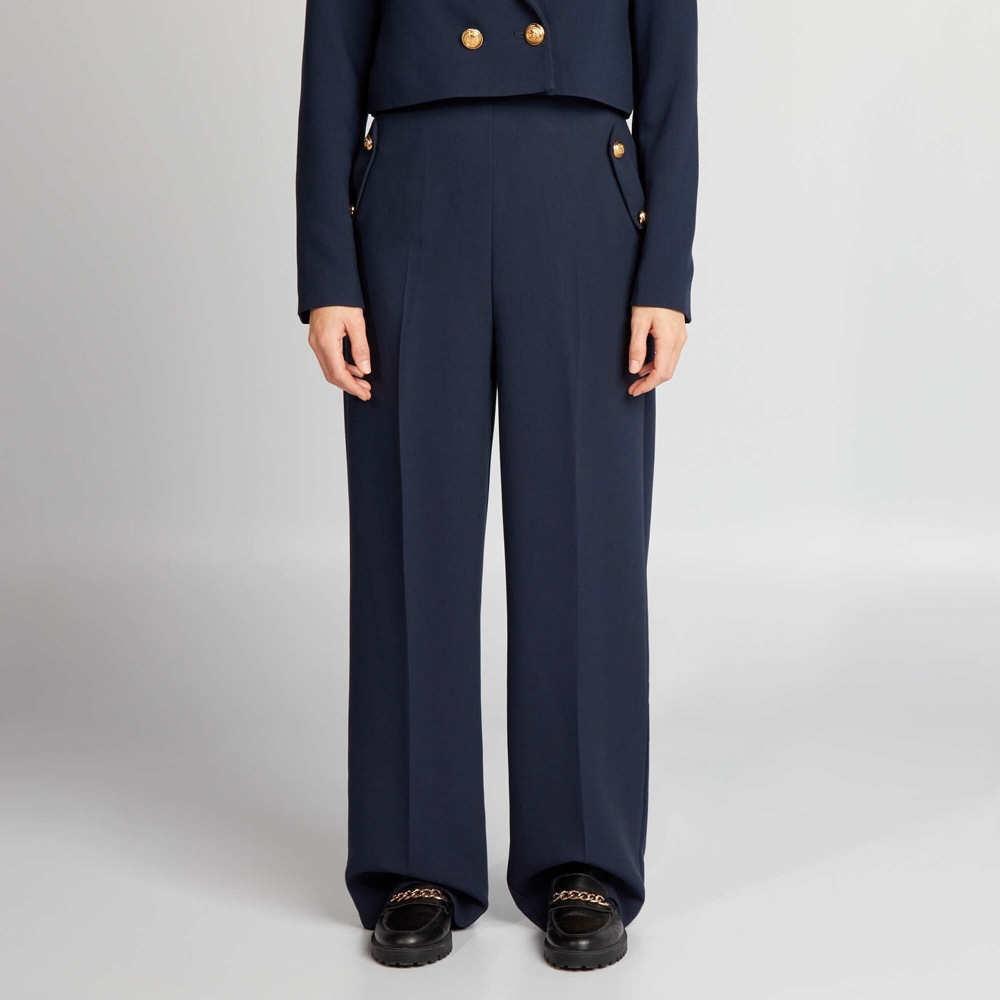 Pantalon large avec boutons dor s Bleu