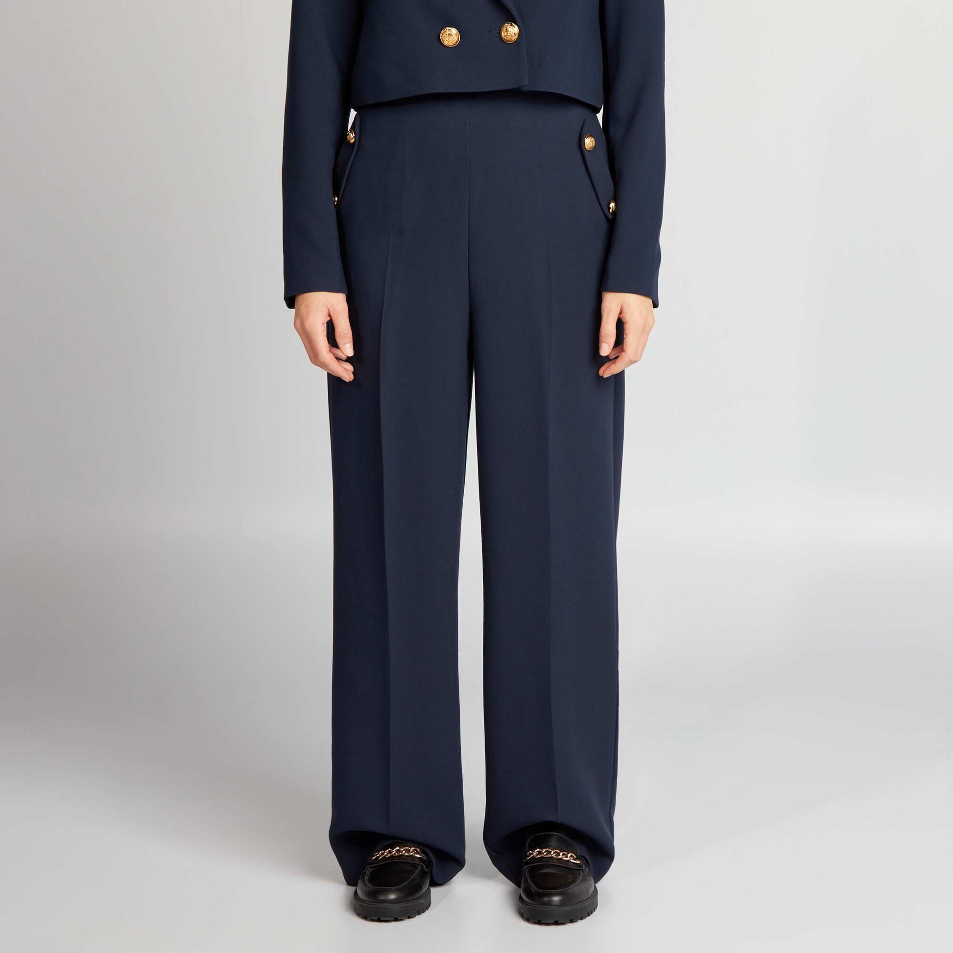 Pantalon large avec boutons dor s Bleu