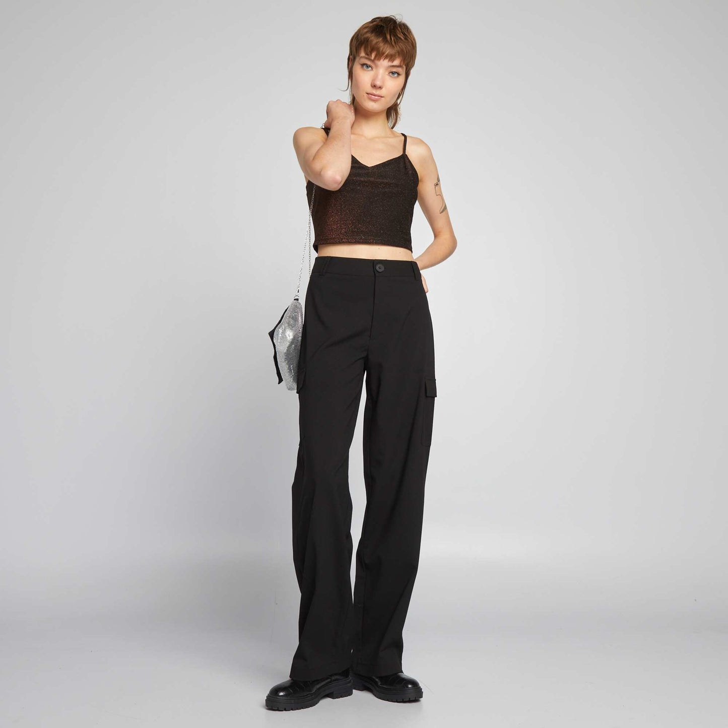 Pantalon taille haute fa on tailleur noir