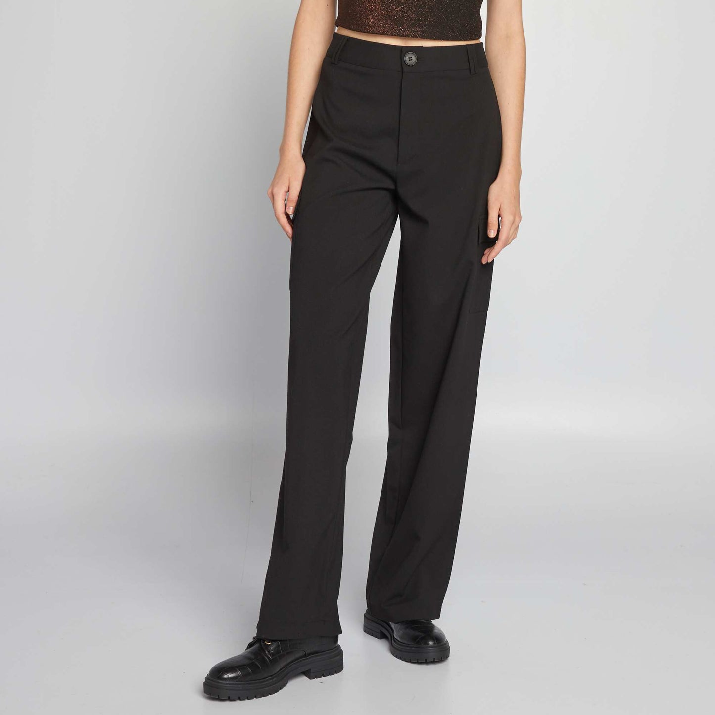 Pantalon taille haute fa on tailleur noir