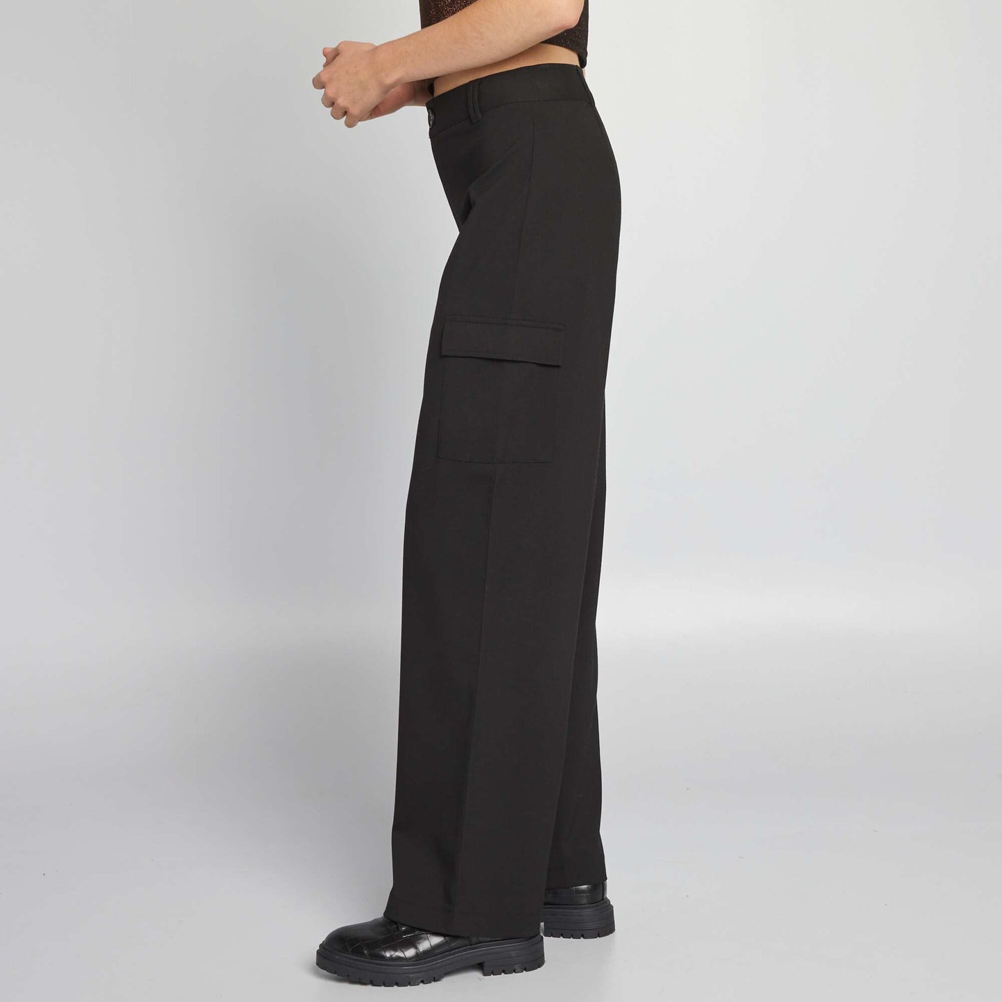 Pantalon taille haute fa on tailleur noir