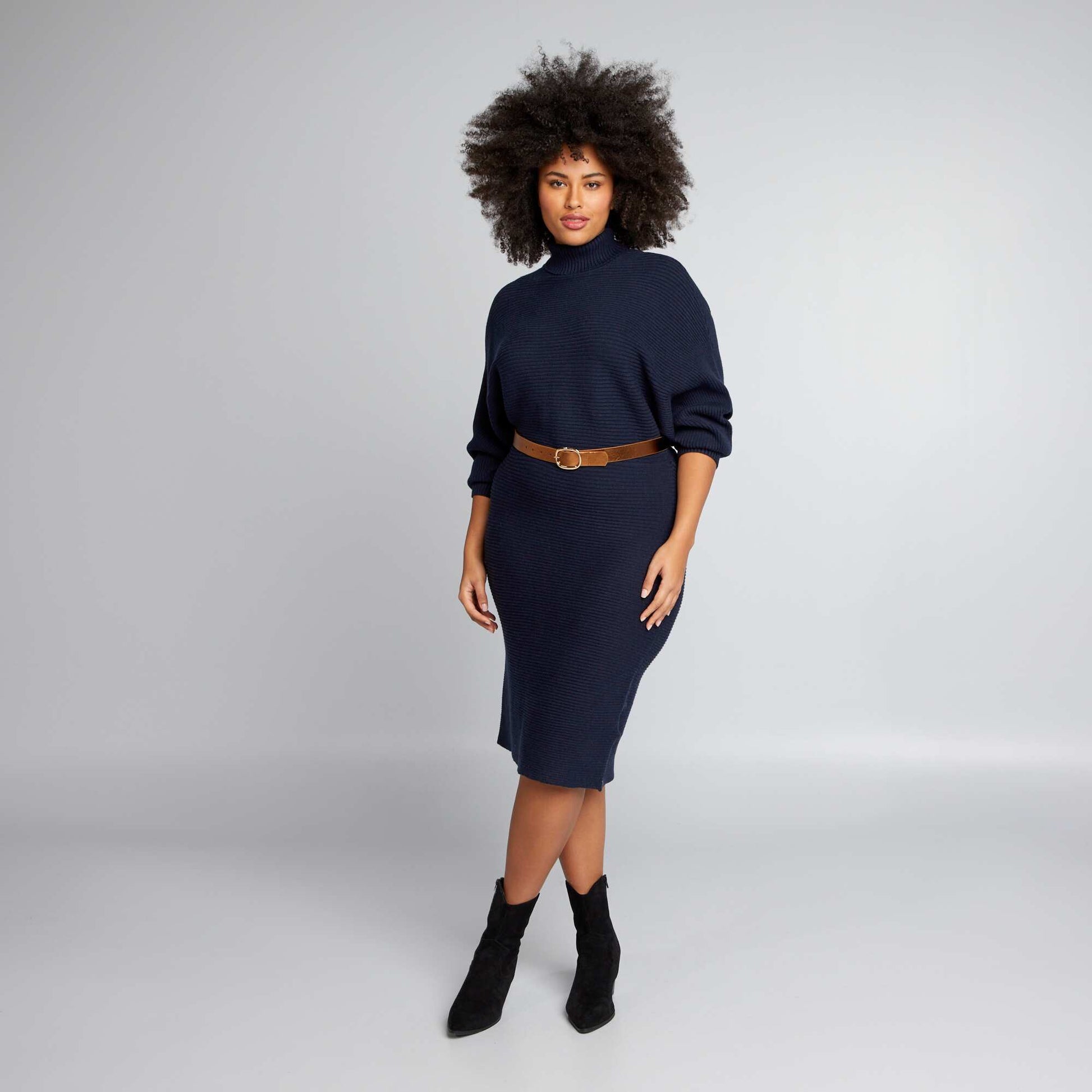 Robe longue col roul bleu marine